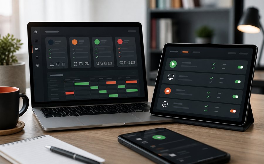 Laptop e tablet con dashboard generica per piattaforme streaming