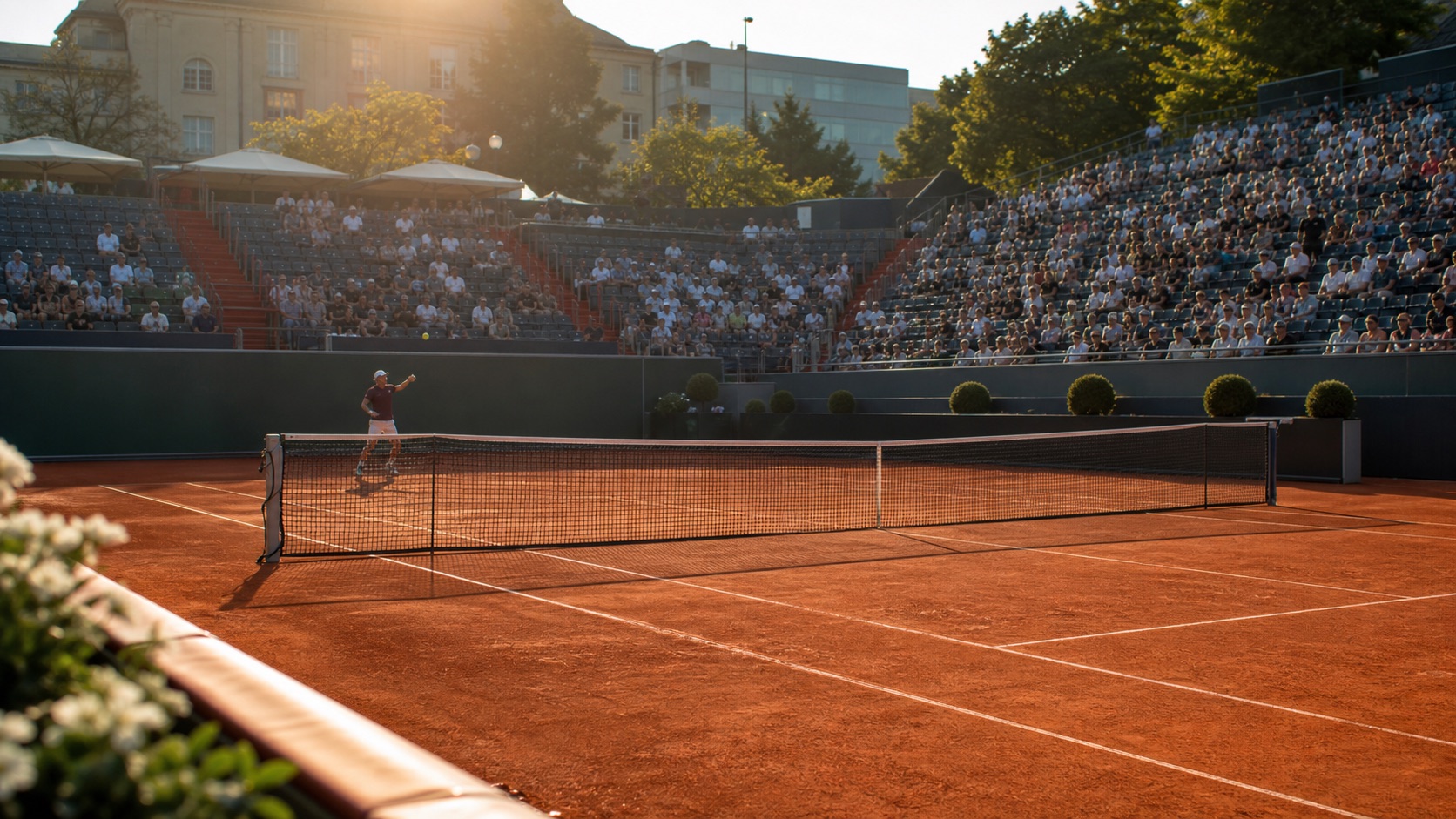 Campo da tennis in terra rossa prima di una finale