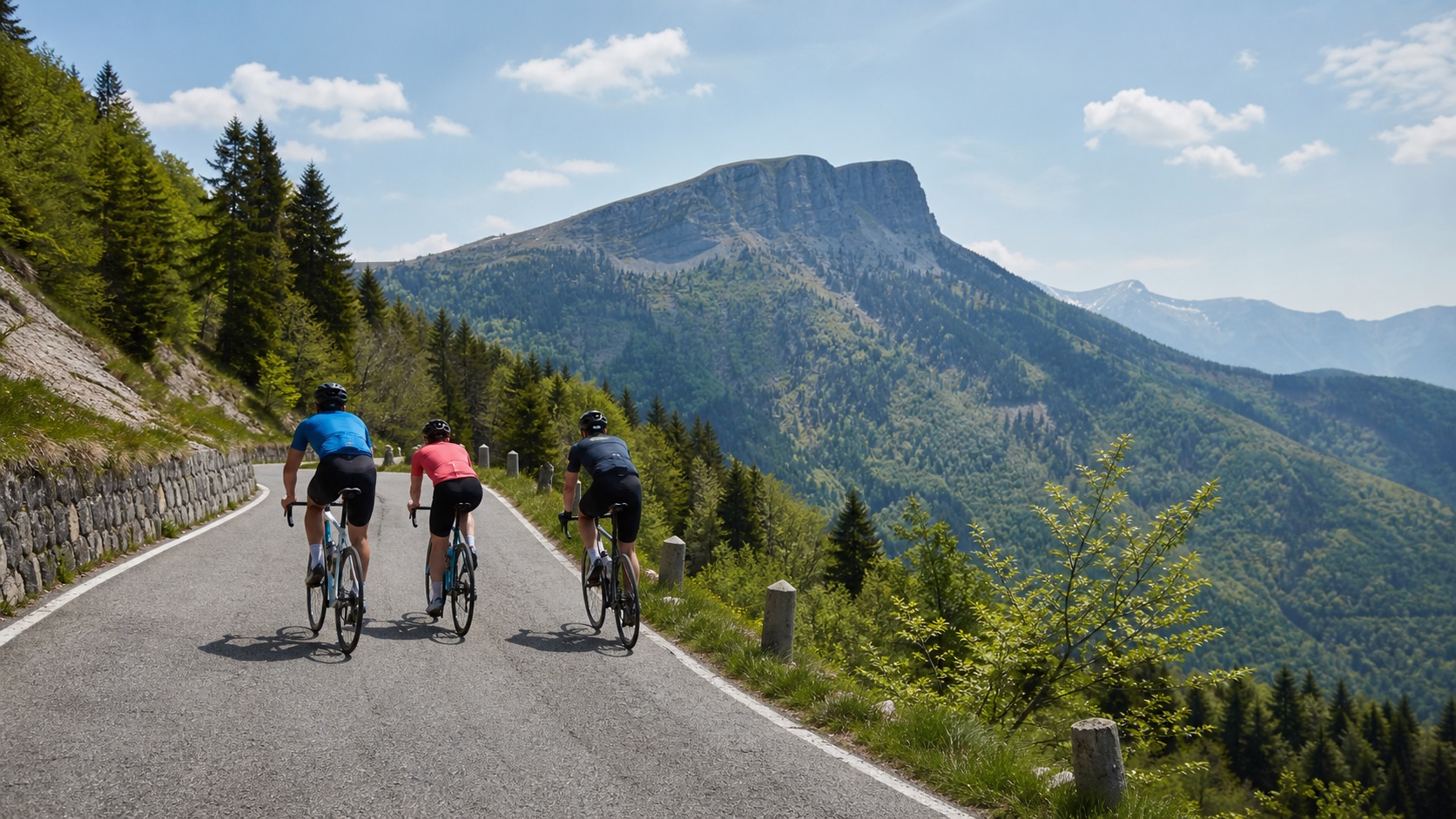 Ciclisti su una strada alpina verso Piancavallo