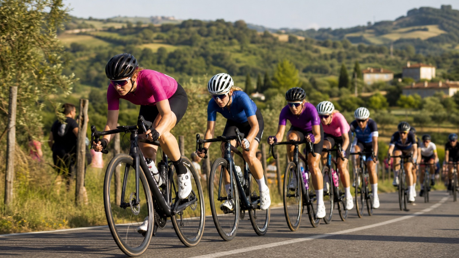 Ciclisti in gara su strada collinare italiana per il Giro d'Italia Women 2026