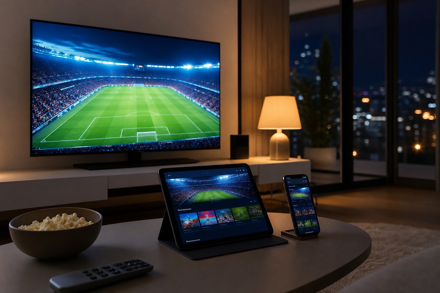 TV e dispositivi con una partita di calcio in streaming