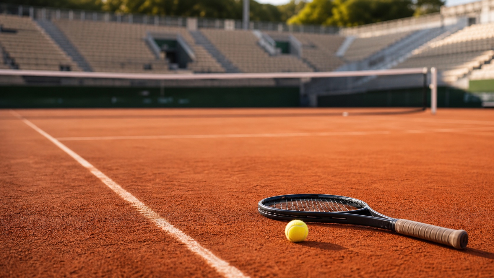 Campo da tennis in terra rossa prima dell'inizio di una giornata del Roland Garros