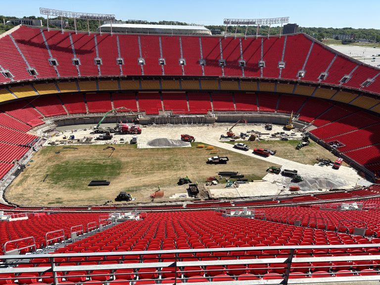 Kansas City Stadium durante i preparativi per i Mondiali 2026