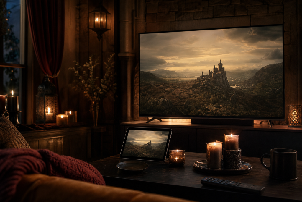 Postazione domestica per vedere House of the Dragon 3 in streaming