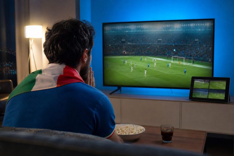 Schermi multipli per seguire una partita dei Mondiali 2026 in streaming