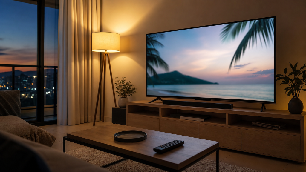 Televisore con scena tropicale per Temptation Island 2026