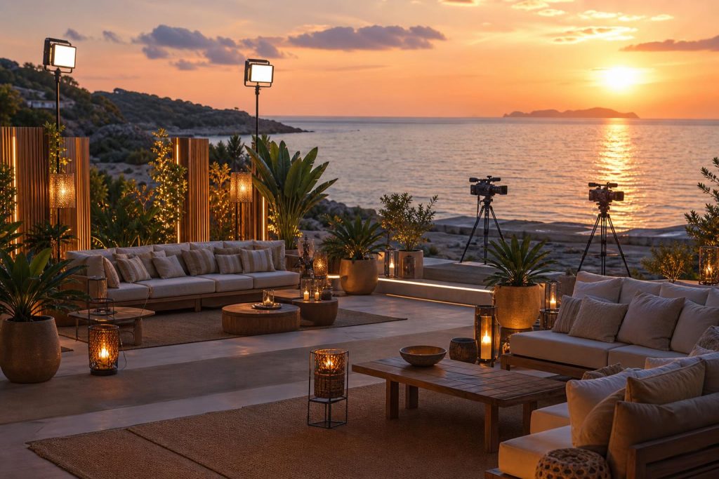 Set televisivo estivo sul mare per un reality show
