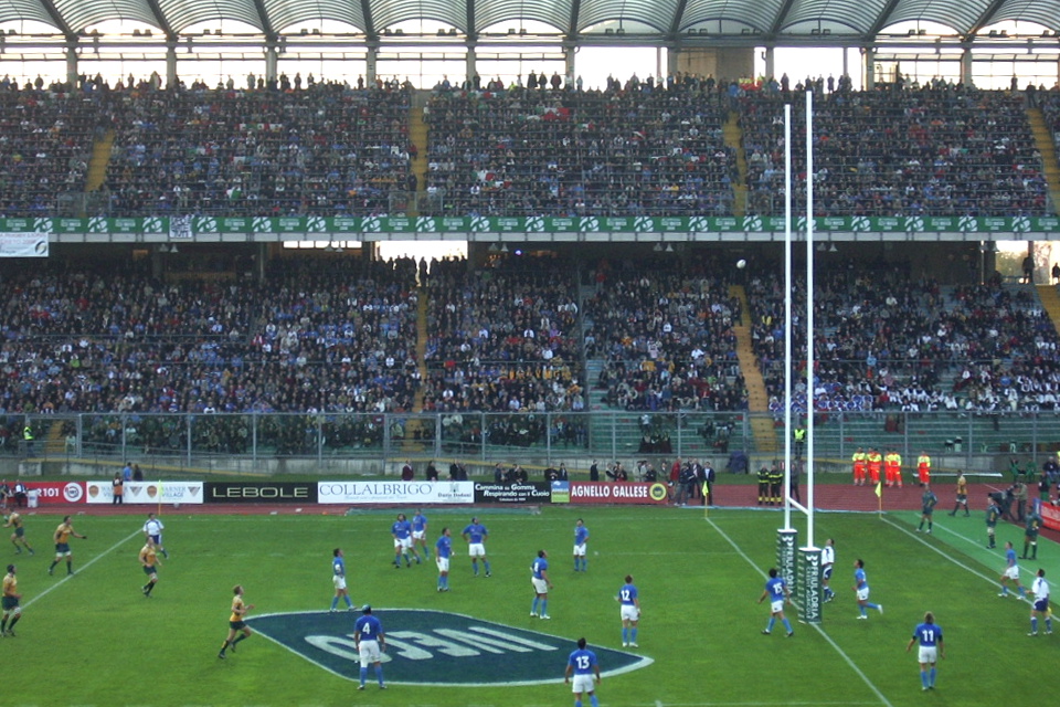 Azione di rugby durante un precedente test match Italia-Australia