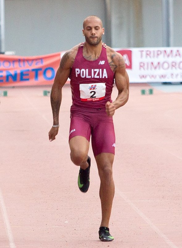 Marcell Jacobs in pista durante il Triveneto Meeting 2020