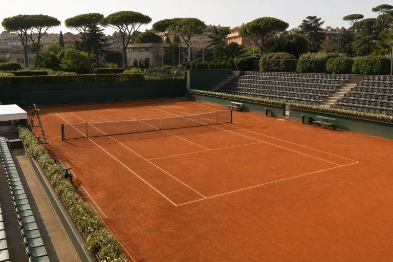 Campo da tennis in terra rossa a Roma prima delle semifinali