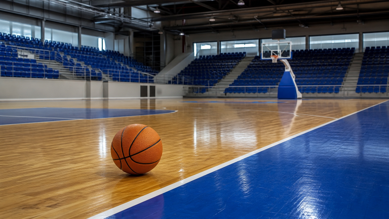Campo da basket indoor prima di una partita giovanile in streaming