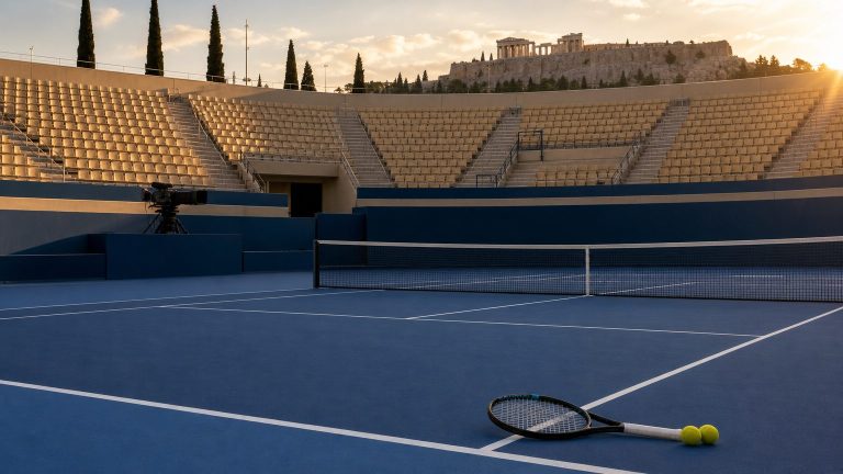 Campo da tennis ad Atene per la guida Tauson-Tona al WTA 250