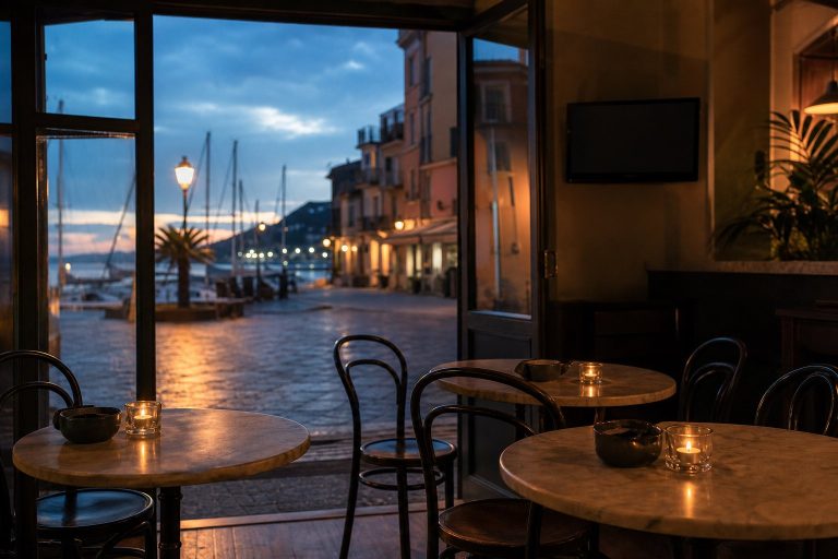 Caffe sul mare in atmosfera serale per I delitti del BarLume