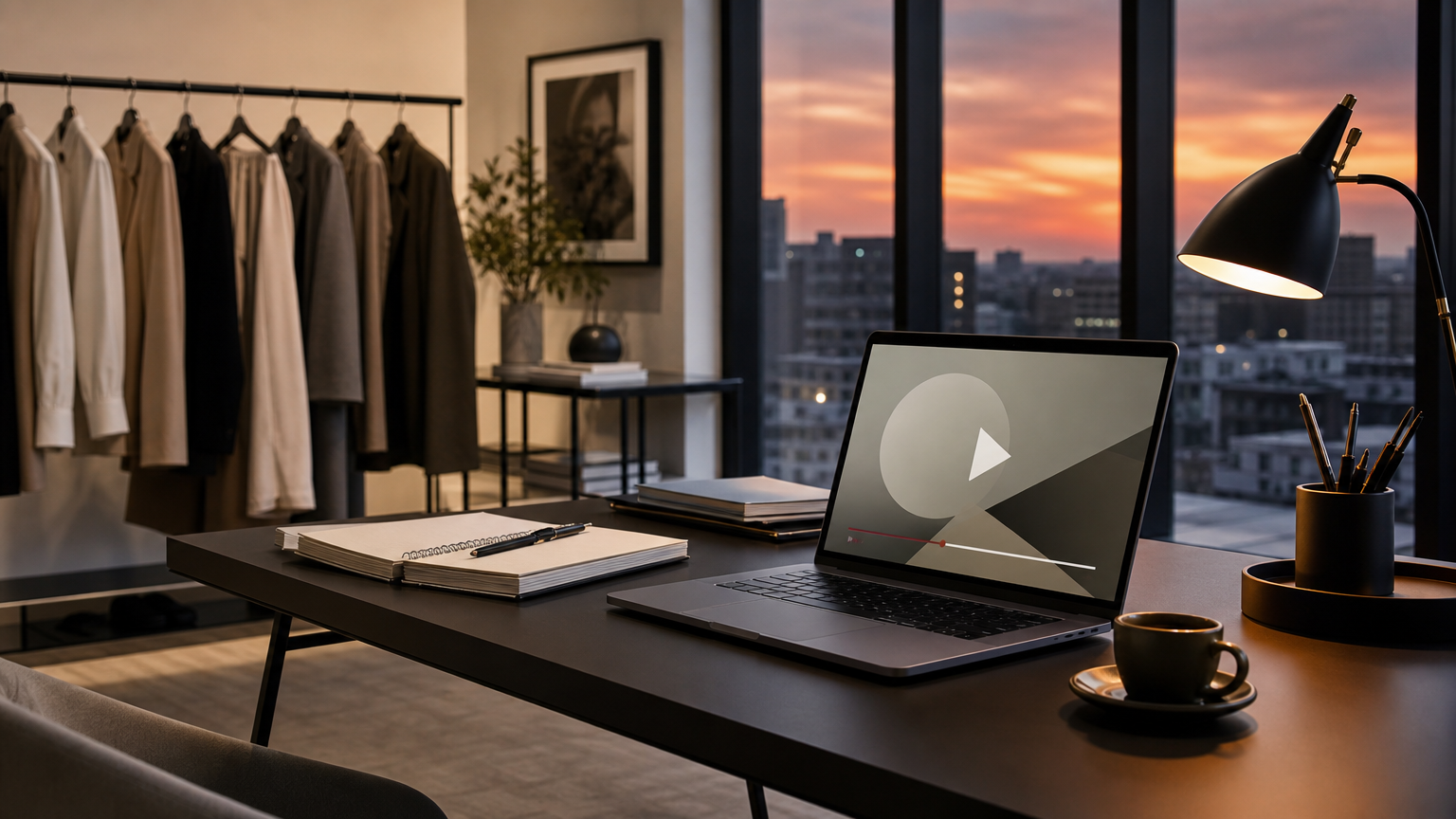 Ambiente editoriale moda con laptop per streaming di Il Diavolo Veste Prada 2