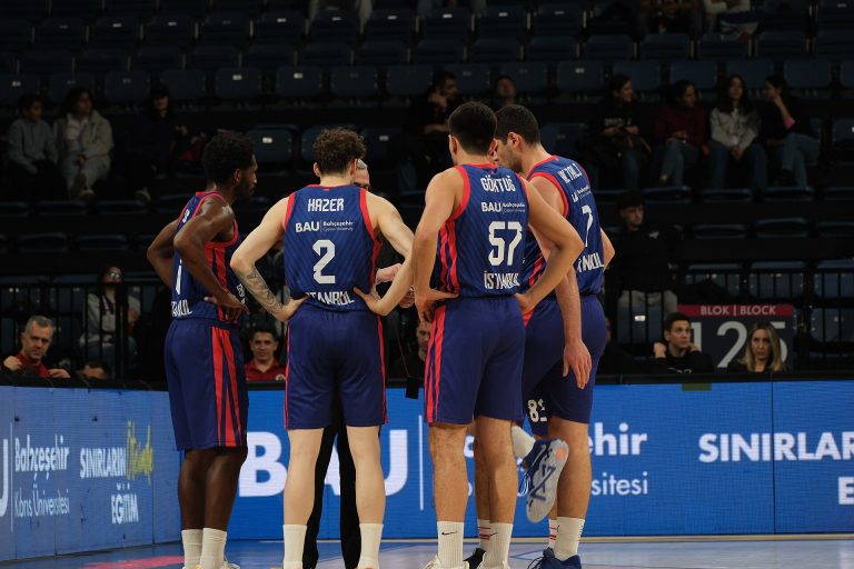 Giocatori del Bahcesehir in una partita di EuroCup al Sinan Erdem
