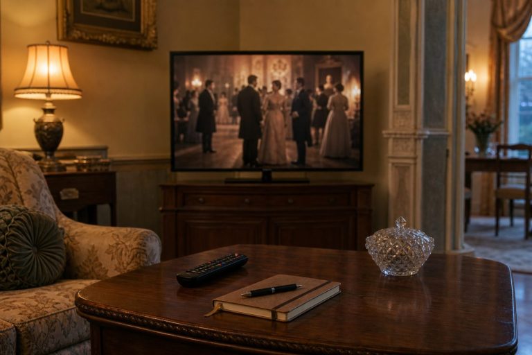 Televisore con scena di drama storico per La Promessa in prima serata