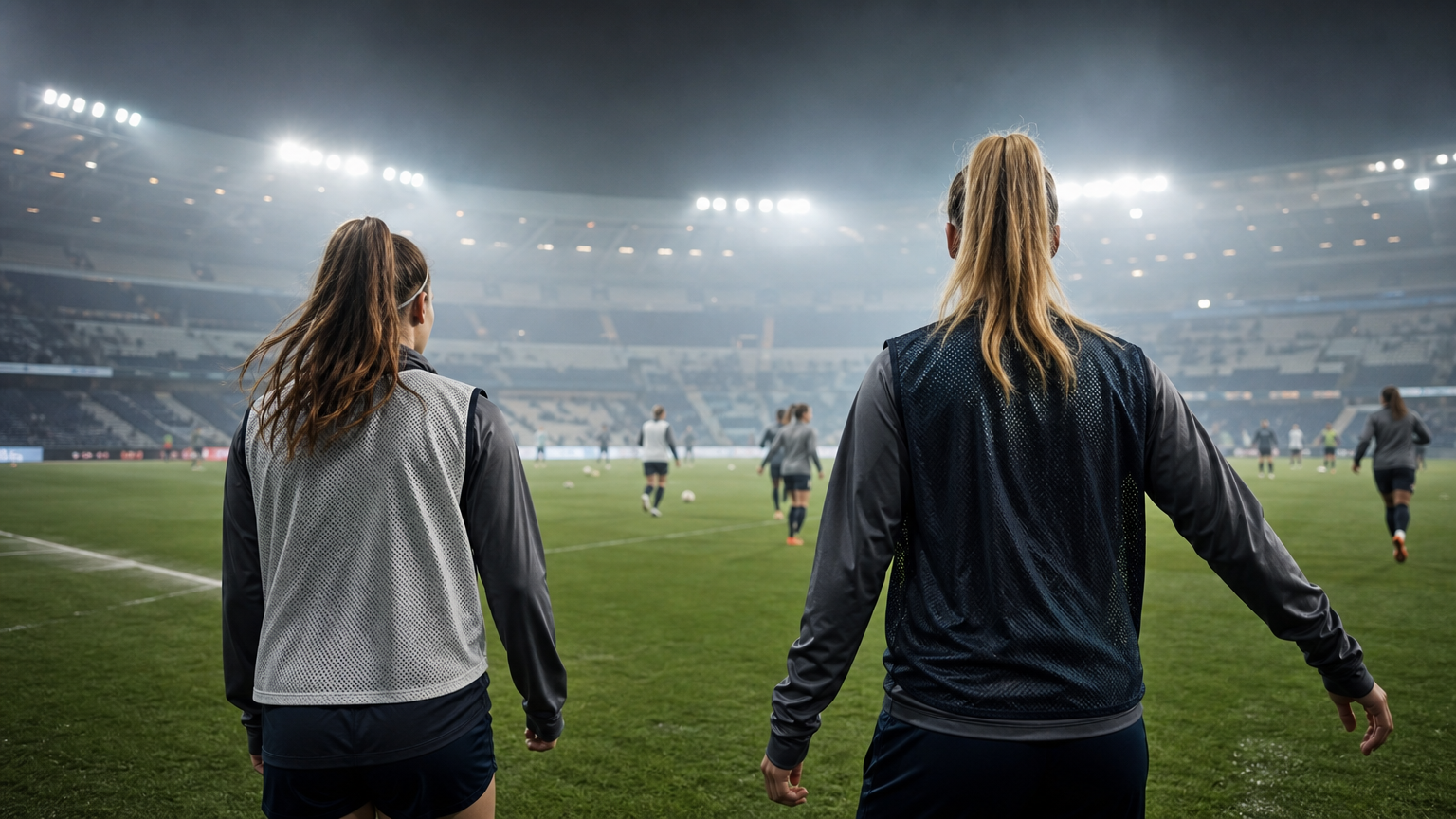 Calciatrici in riscaldamento sotto i riflettori per Paris FC-Arsenal Women