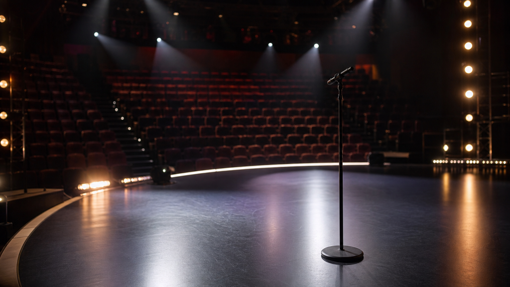 Palco di talent show con microfono per X Factor su TV8