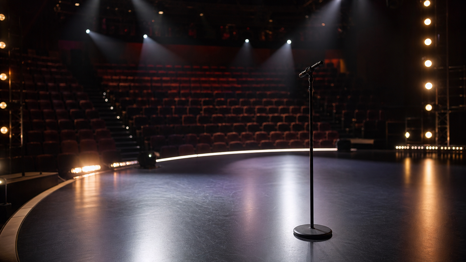 Palco di talent show con microfono per X Factor su TV8