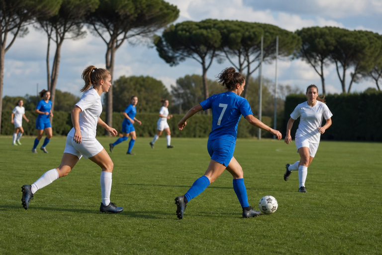 Calcio femminile giovanile su un campo in erba per Italia-Norvegia Under 19